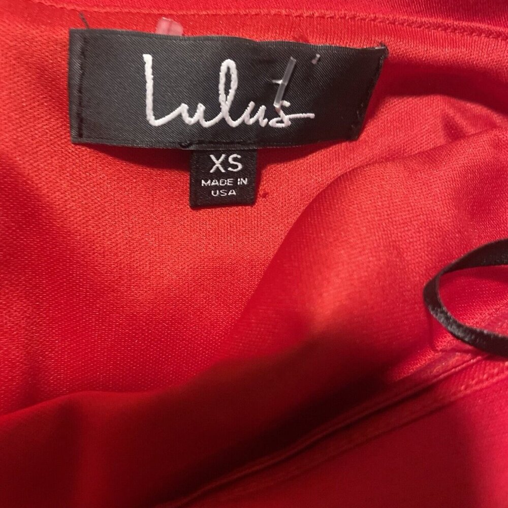 Lulus Dress Womens Sz XS Off The Shoulder Cherry Red Midi Ruffles JD8363 Holiday - Picture 2 of 6